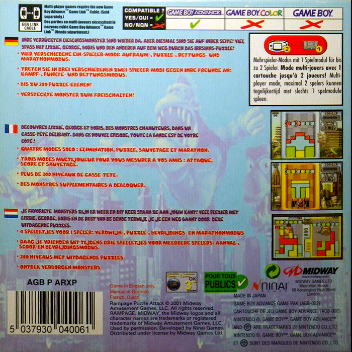 Rampage - Puzzle Attack — box-2D-back (EU)