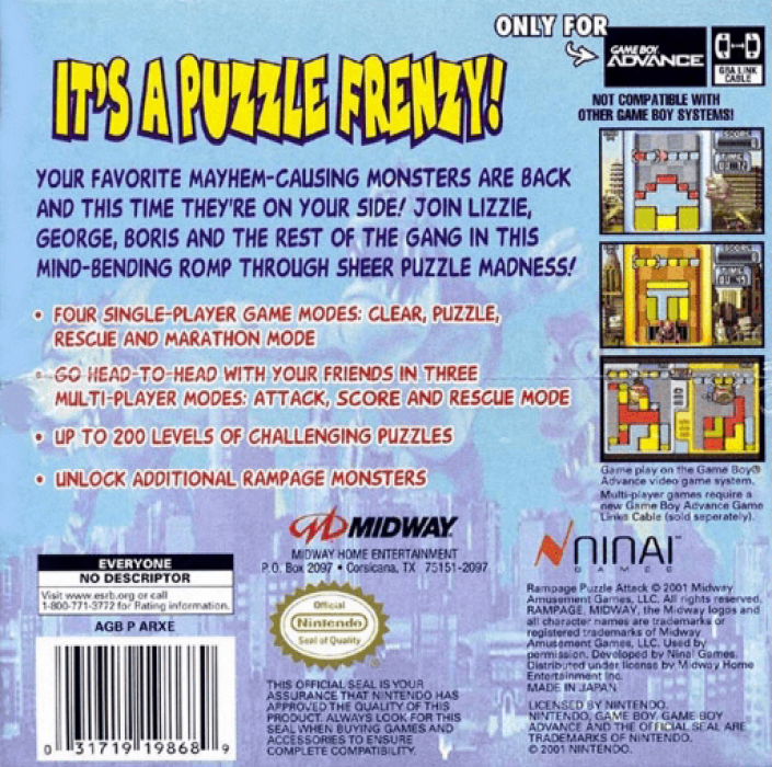 Rampage - Puzzle Attack — box-2D-back (US)