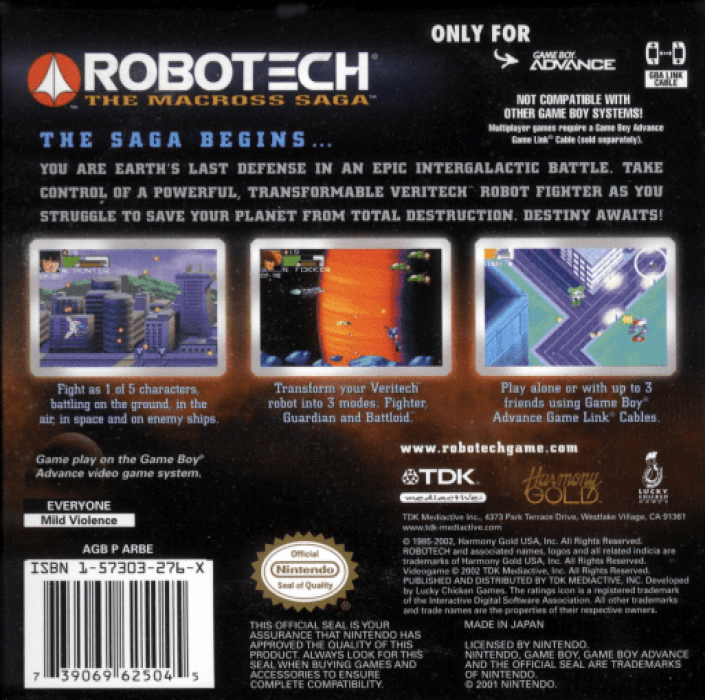 Robotech - The Macross Saga — box-2D-back (US)