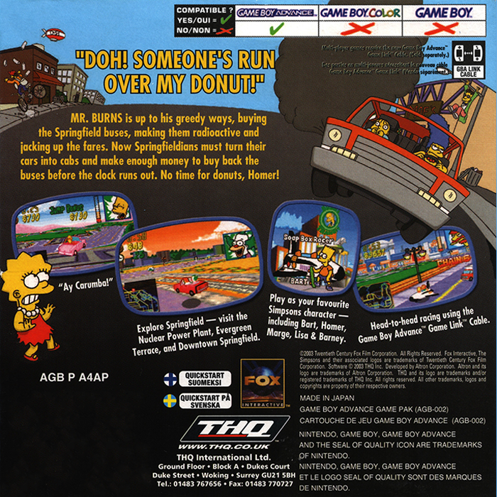 Simpsons - Road Rage, The — box-2D-back (EU)