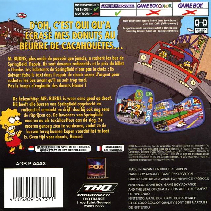 Simpsons - Road Rage, The — box-2D-back (FR)