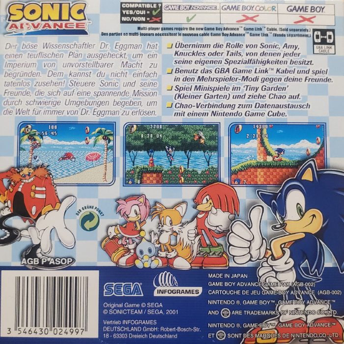 Sonic Advance — box-2D-back (DE)