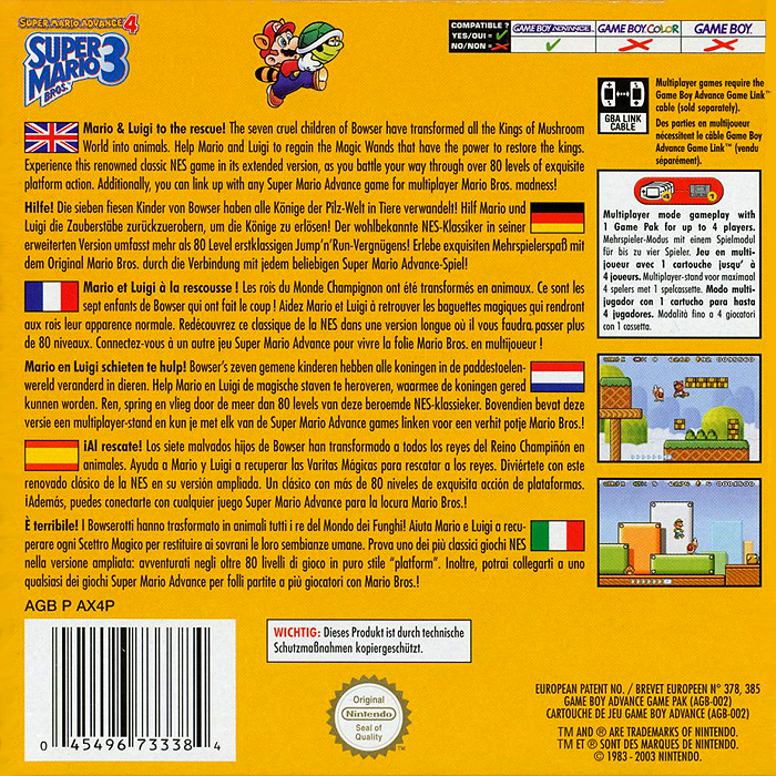 Super Mario Advance 4 - Super Mario Bros. 3 — box-2D-back (EU)