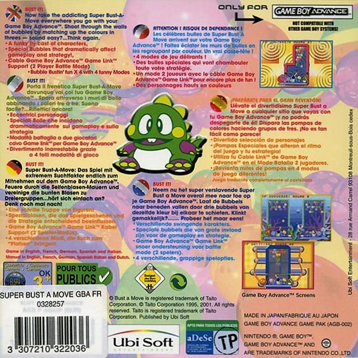 Super Puzzle Bobble Advance — box-2D-back (EU)