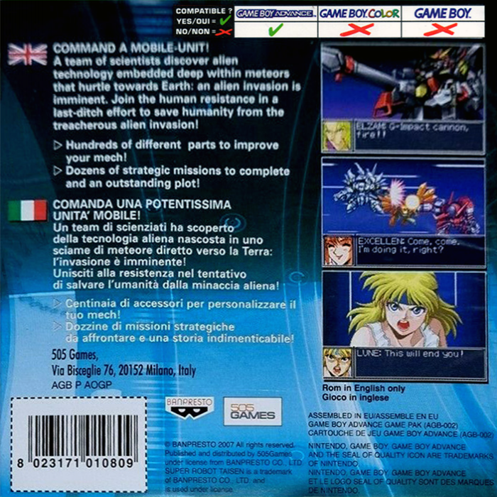 Super Robot Taisen - Original Generation — box-2D-back (EU)