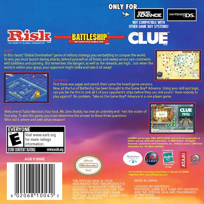 Three-in-one Pack - Risk + Battleship + Clue — box-2D-back (US)