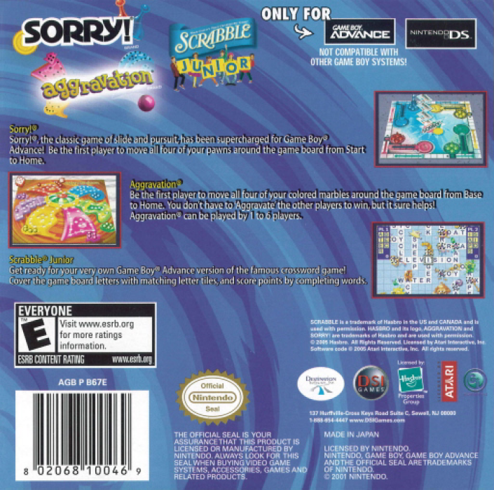Three-in-one Pack - Sorry! + Aggravation + Scrabble Junior — box-2D-back (US)