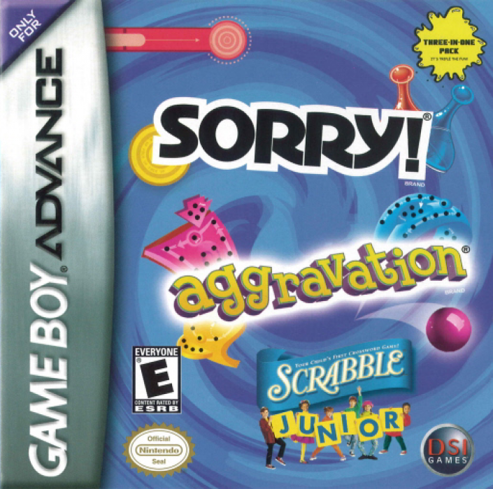 Three-in-one Pack - Sorry! + Aggravation + Scrabble Junior box art