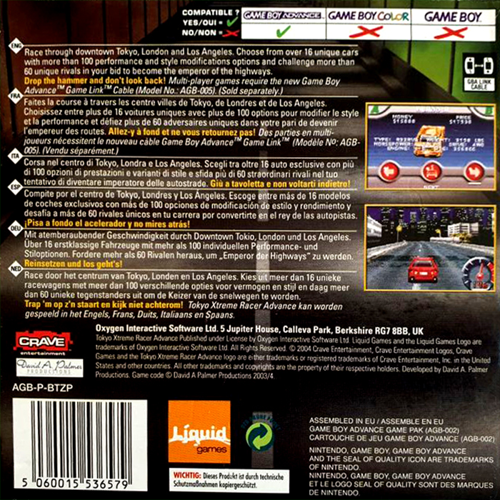 Tokyo Xtreme Racer Advance — box-2D-back (EU)