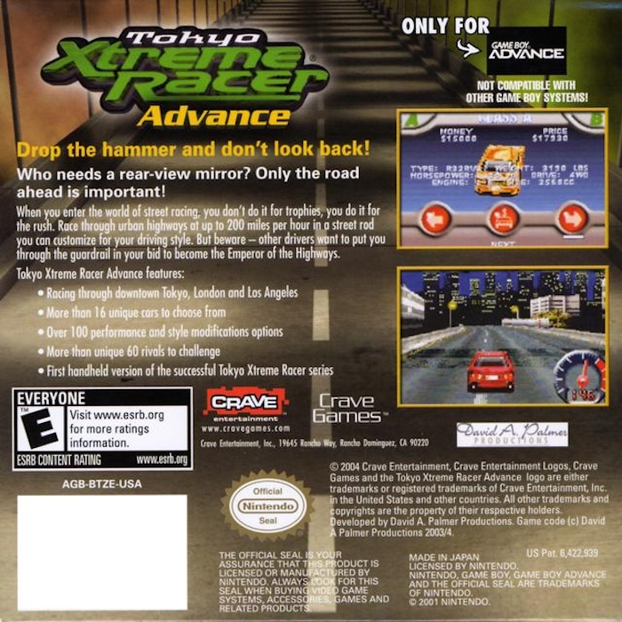 Tokyo Xtreme Racer Advance — box-2D-back (US)