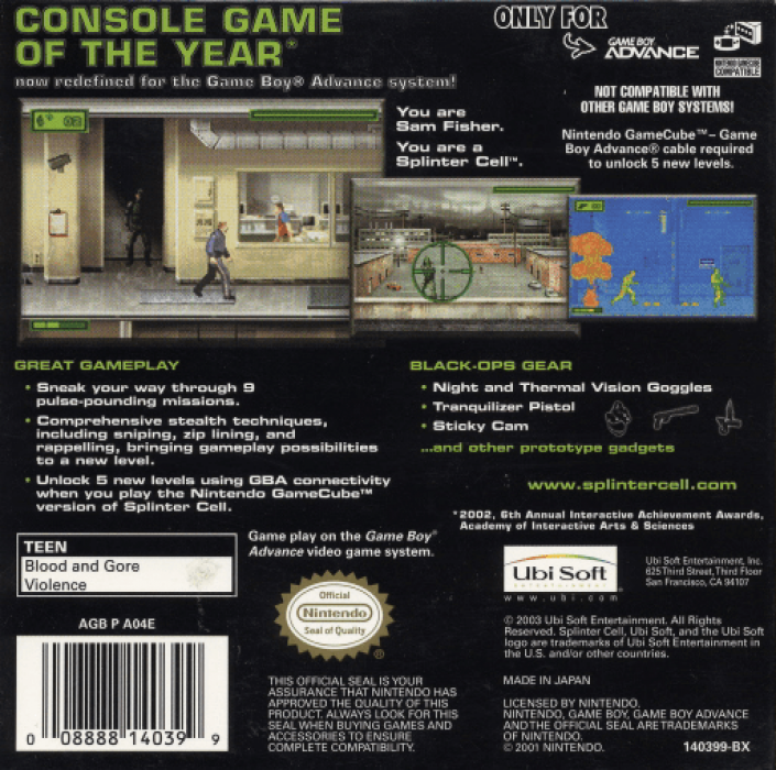 Tom Clancy's Splinter Cell — box-2D-back (US)