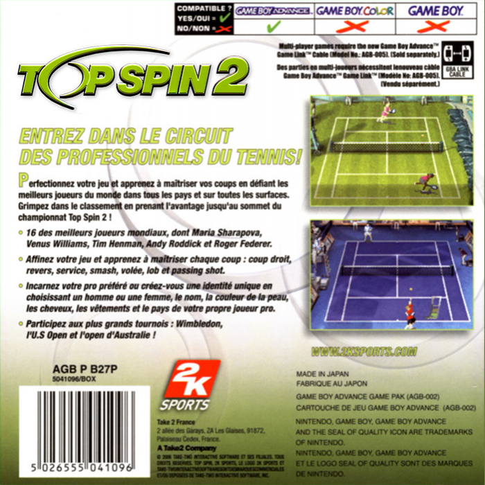 Top Spin 2 — box-2D-back (FR)