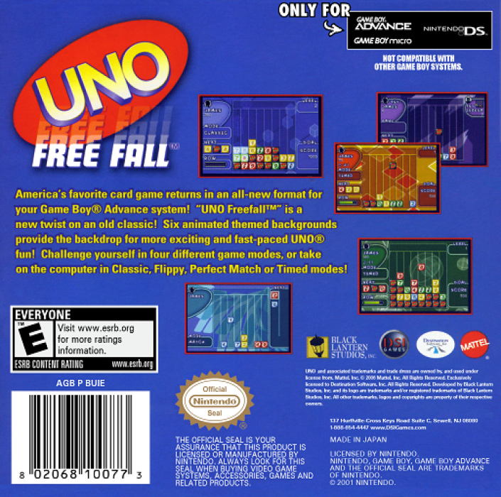 Uno Free Fall — box-2D-back (US)