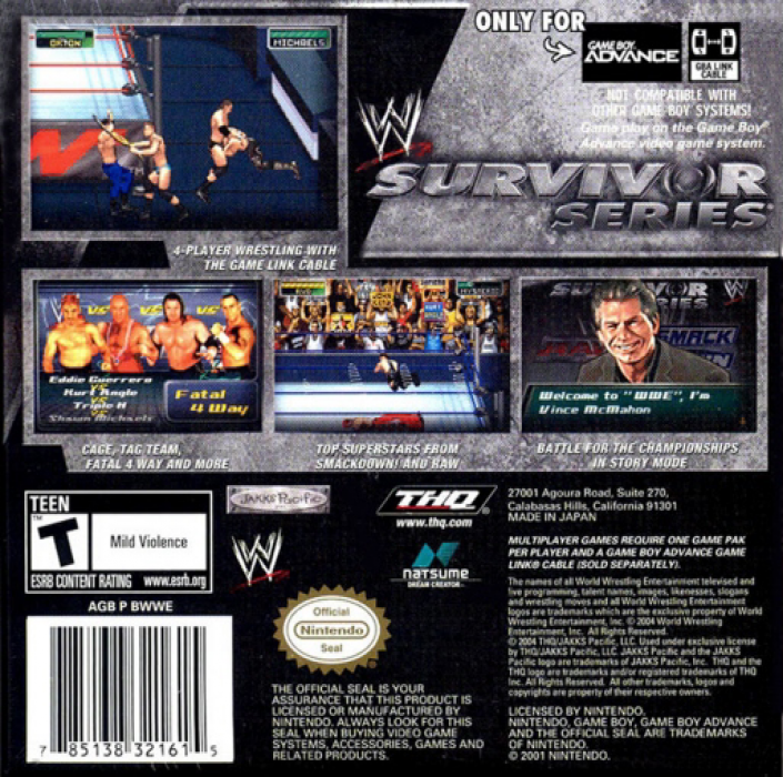 WWE Survivor Series — box-2D-back (US)
