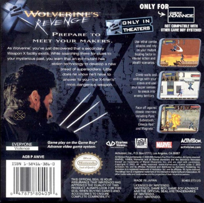 X-men 2 - La Vengeance De Wolverine — box-2D-back (US)
