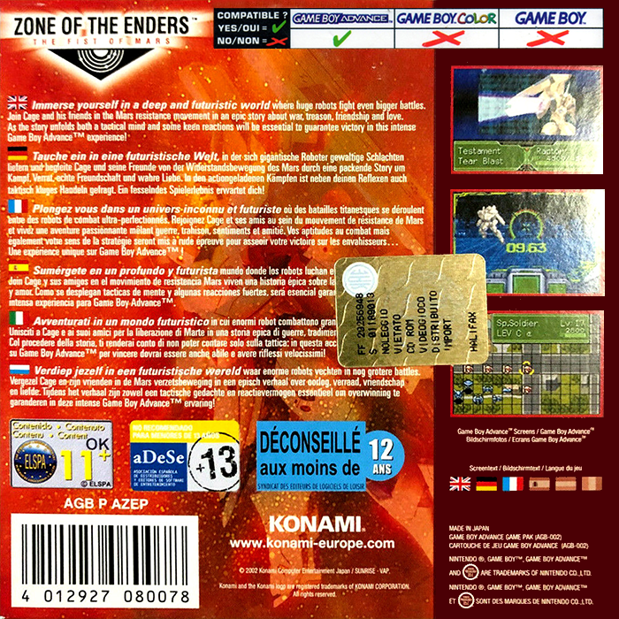 Zone Of The Enders - The Fist Of Mars — box-2D-back (EU)