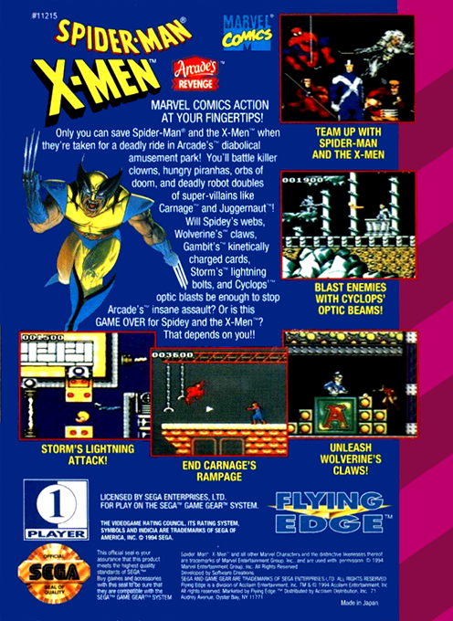 Spider-man And The X-men - Arcade's Revenge — box-2D-back (US)