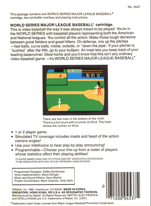 World Series Major League Baseball — box-2D-back (WOR)