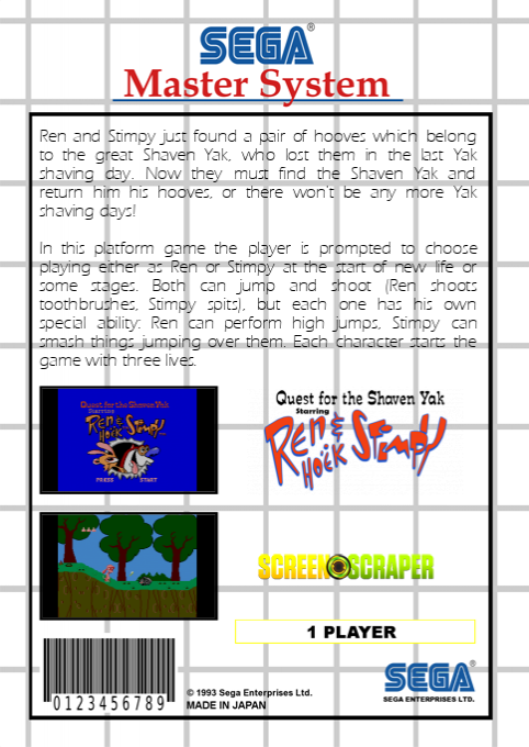 Quest For The Shaven Yak Starring Ren Hoek And Stimpy — box-2D-back (SS)