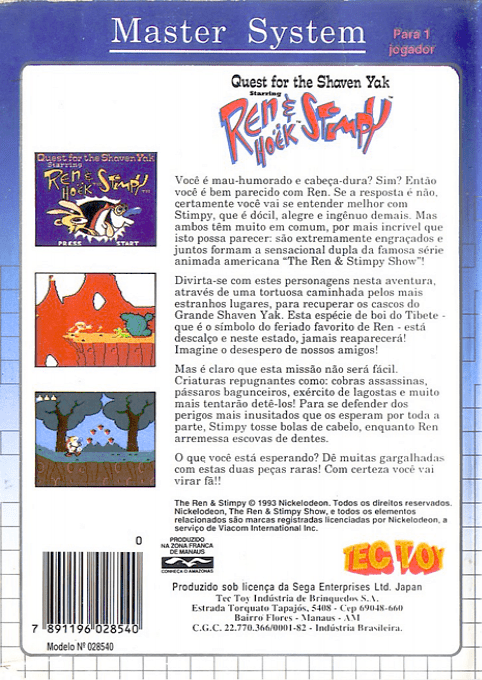 Quest For The Shaven Yak Starring Ren Hoek And Stimpy — box-2D-back (BR)