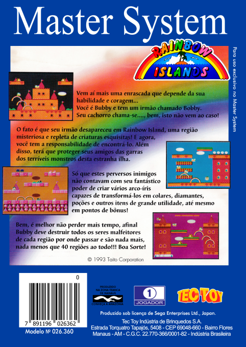 Rainbow Islands - Story Of The Bubble Bobble 2 — box-2D-back (BR)