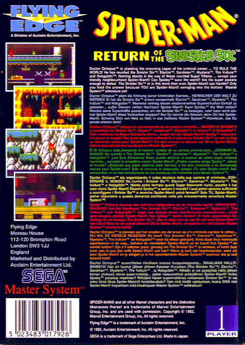 Spider-man - Return Of The Sinister Six — box-2D-back (EU)