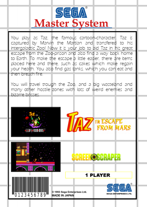 Taz In Escape From Mars — box-2D-back (SS)