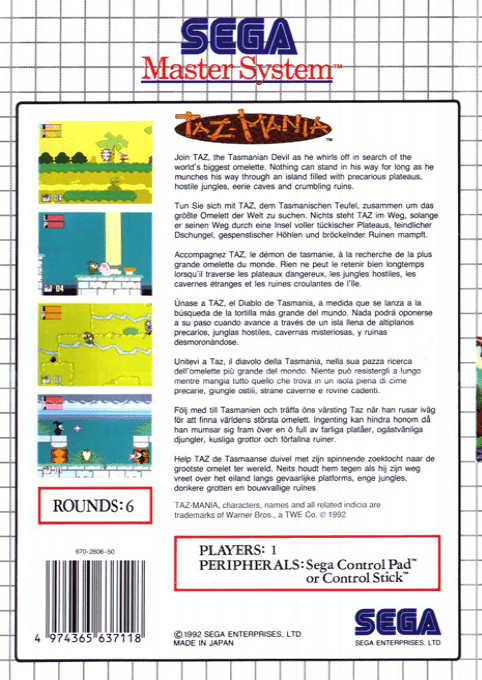Taz-mania — box-2D-back (EU)