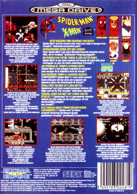 Spider-man And The X-men - Arcade's Revenge — box-2D-back (EU)