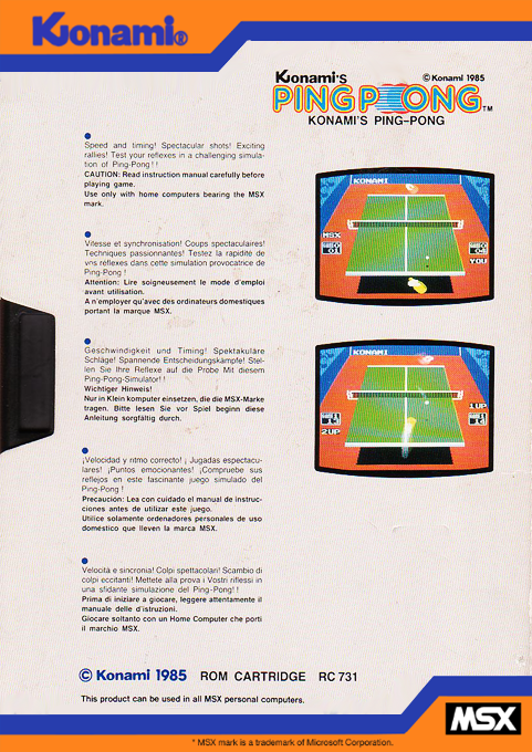 Konami's Ping-pong — box-2D-back (EU)