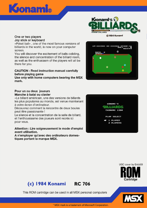Konami's Billiards — box-2D-back (EU)