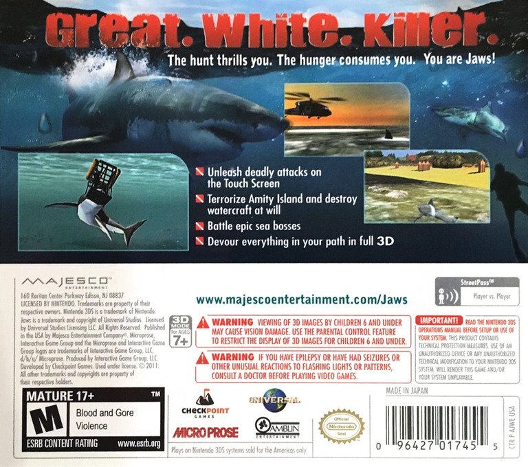 Jaws - Ultimate Predator — box-2D-back (US)