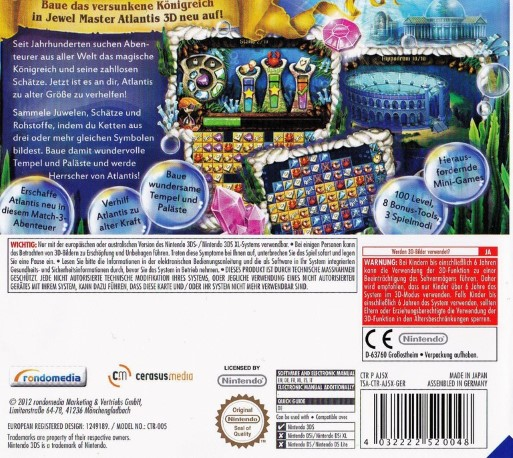 Jewel Link: Legends of Atlantis 3D — box-2D-back (DE)