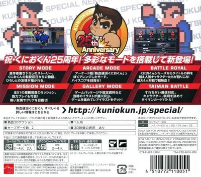 Nekketsu Kouha Kunio-kun Special — box-2D-back (JP)