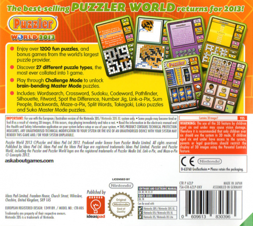 Puzzler World 2013 — box-2D-back (EU)