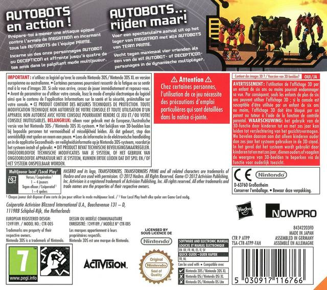 Transformers Prime - The Game — box-2D-back (EU)