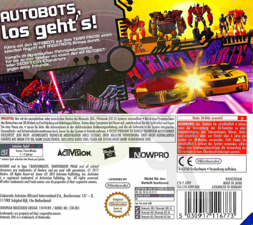 Transformers Prime - The Game — box-2D-back (DE)
