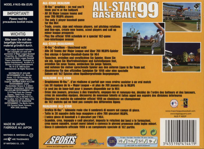 All-star Baseball 99 — box-2D-back (EU)
