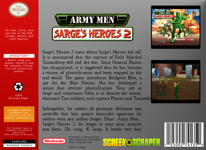 Army Men - Sarge's Heroes 2 — box-2D-back (SS)