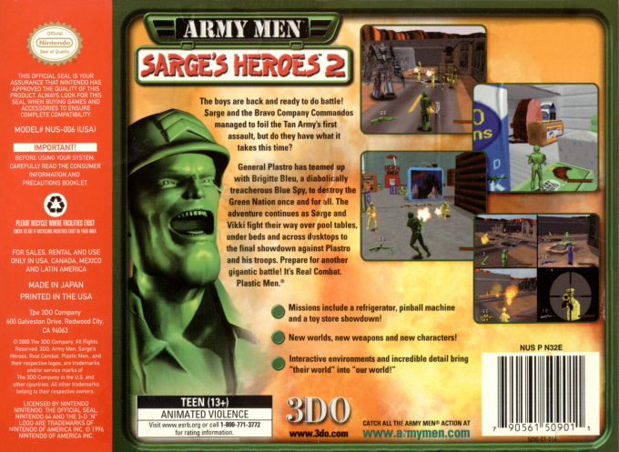 Army Men - Sarge's Heroes 2 — box-2D-back (US)