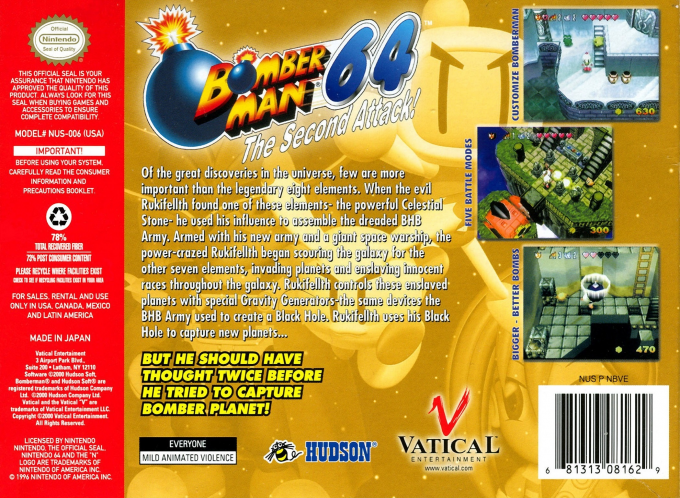 Bomberman 64 - The Second Attack! — box-2D-back (US)