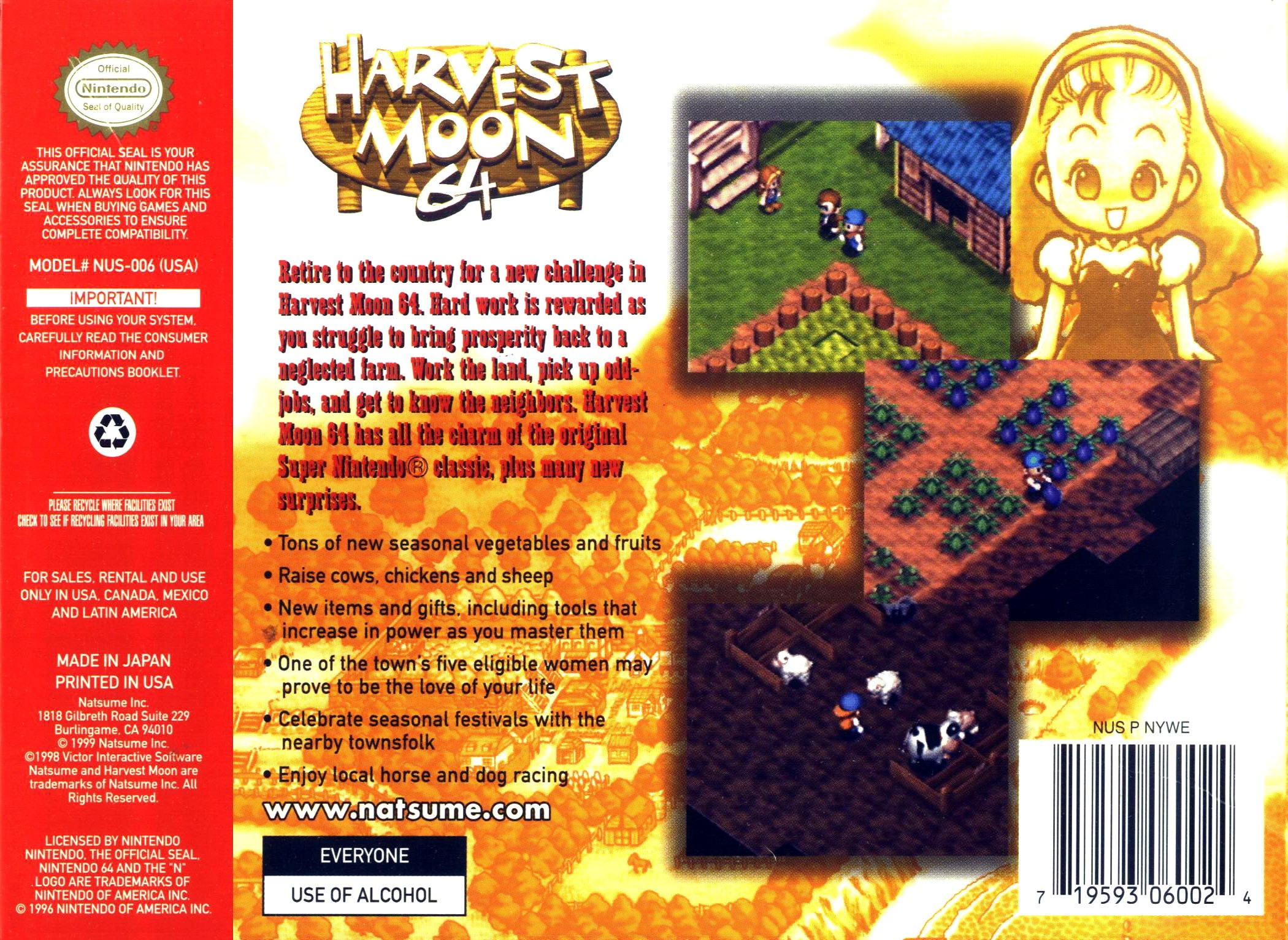 Harvest Moon 64 — box-2D-back (US)