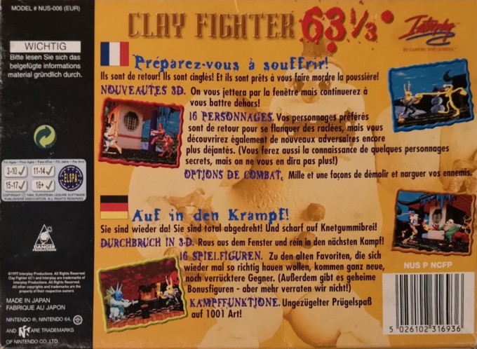 Clay Fighter 63 1/3 — box-2D-back (FR)