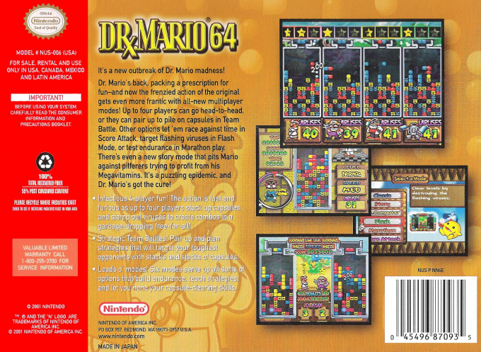 Dr. Mario 64 — box-2D-back (US)