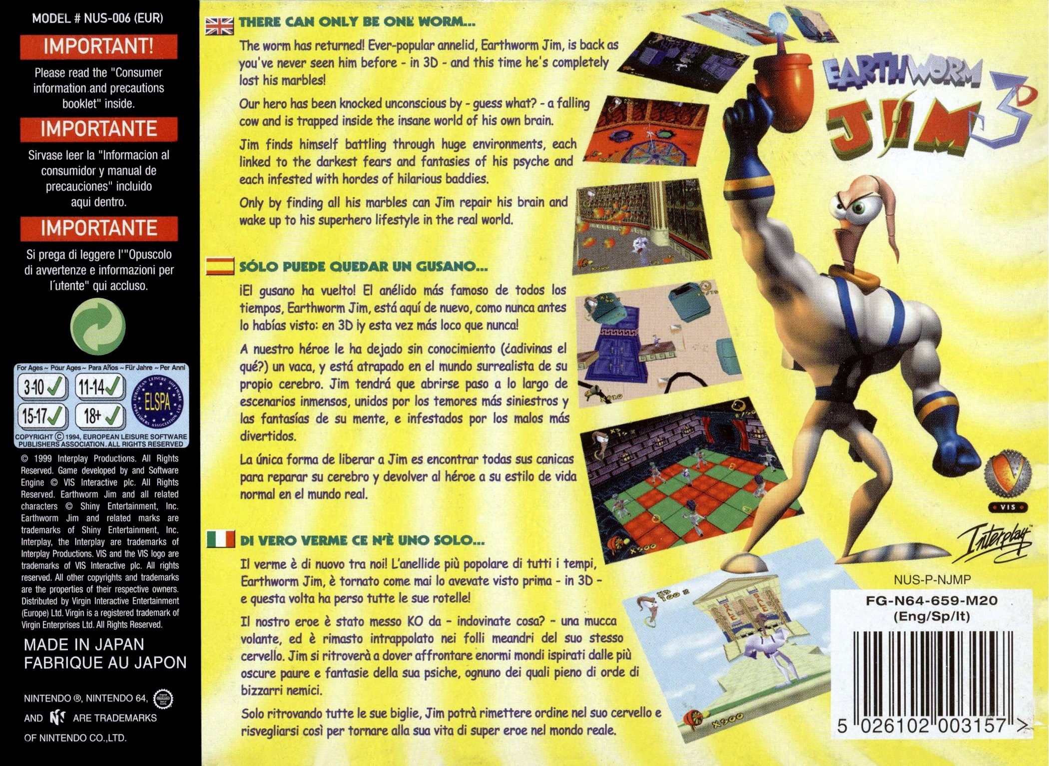 Earthworm Jim 3d — box-2D-back (EU)
