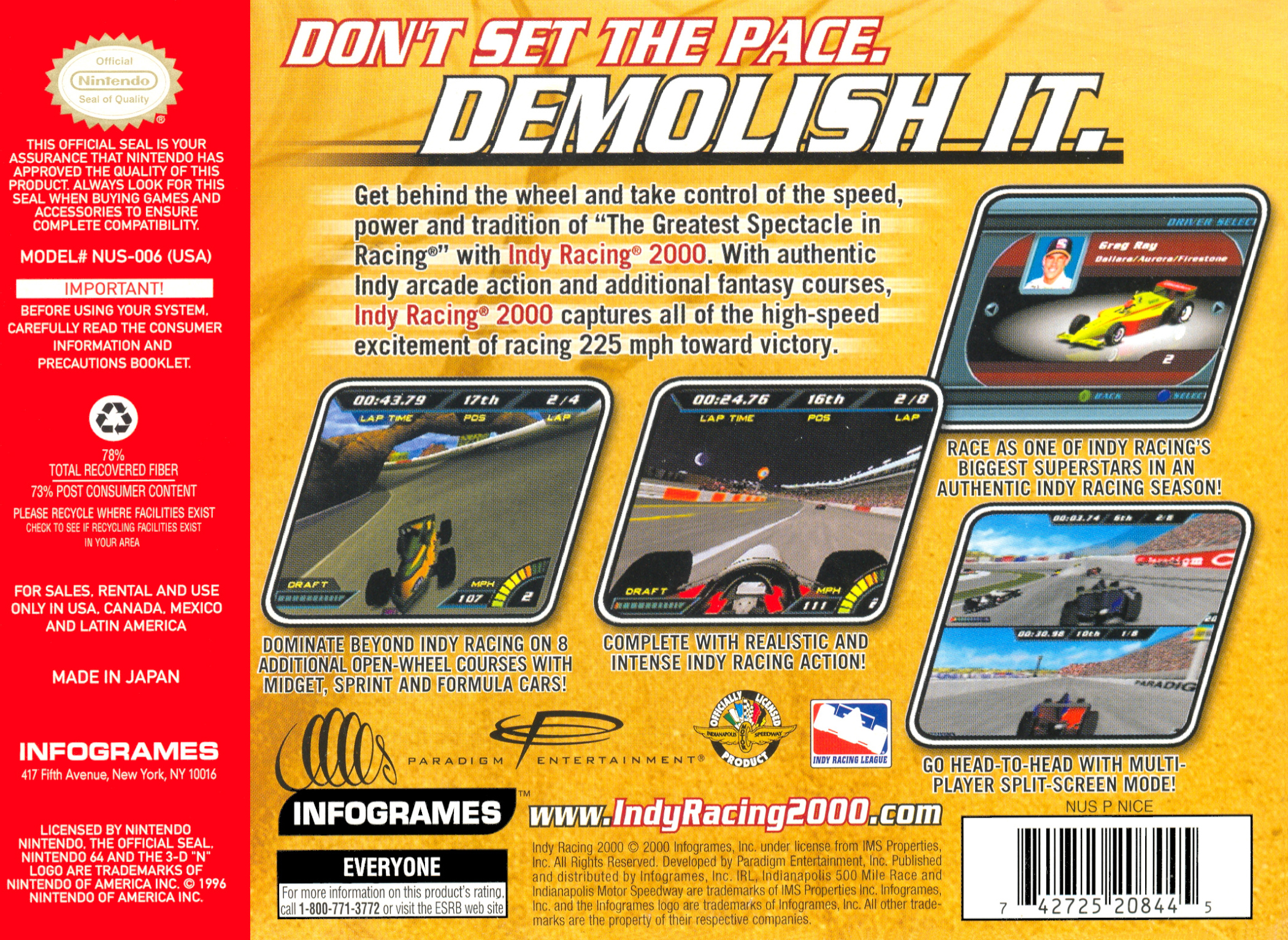 Indy Racing 2000 — box-2D-back (US)
