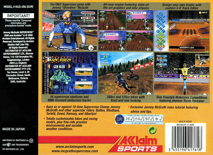 Jeremy McGrath Supercross 2000 — box-2D-back (AU)