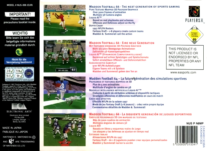 Madden Football 64 — box-2D-back (EU)