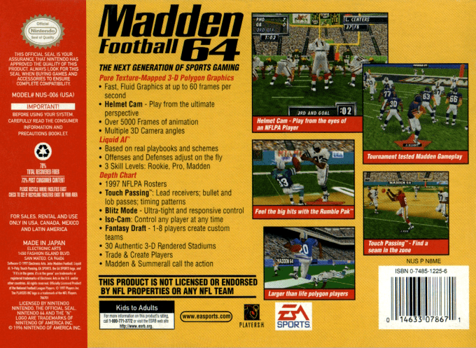 Madden Football 64 — box-2D-back (US)