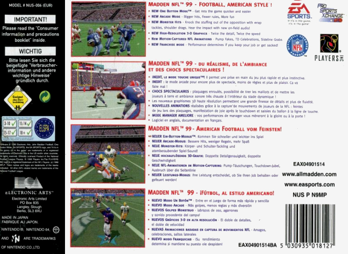 Madden Nfl 99 — box-2D-back (EU)